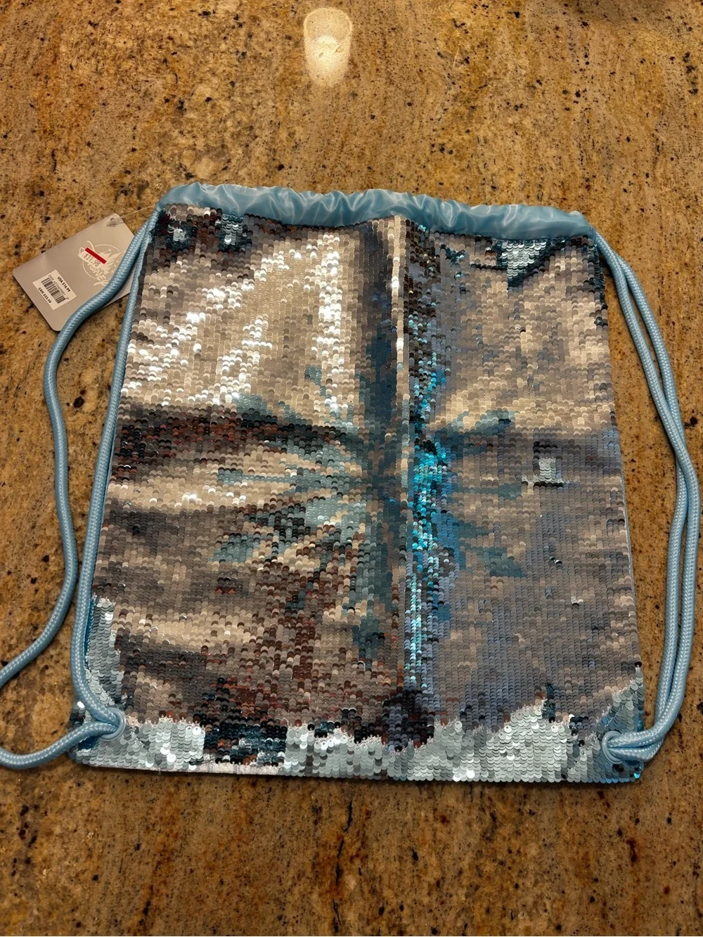 Disney Frozen Princess Light Blue Silver Reversible Sequin Drawstring Bag